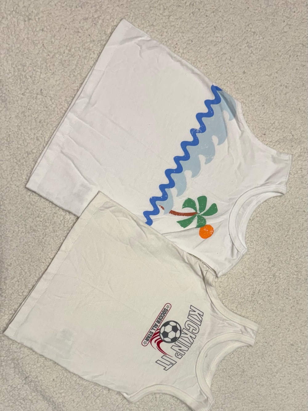 Kids White Graphic Tank Tops - Palm & Soccer Designs